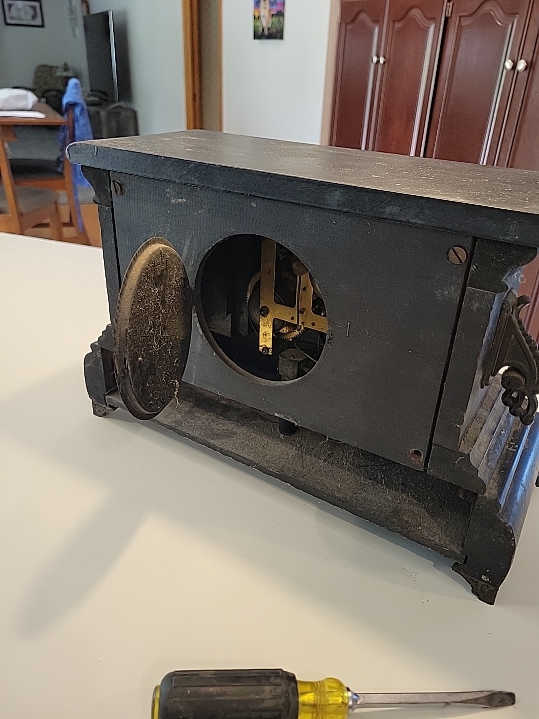 Antique Ebonized 4 Column Adamantine Mantle Clock – Parts or Repair – as found