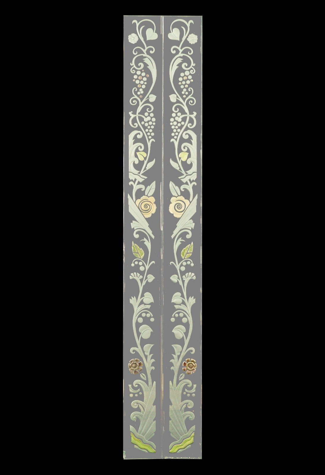Pair of Waldorf Astoria Etched Glass Hand Painted Mirror Frame Moldings WAN28413