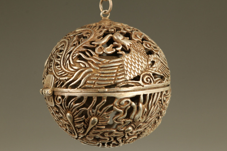 Old Tibet Silver Copper Hand Carved Dragon Phoenix Statue Incense Burner Buddha
