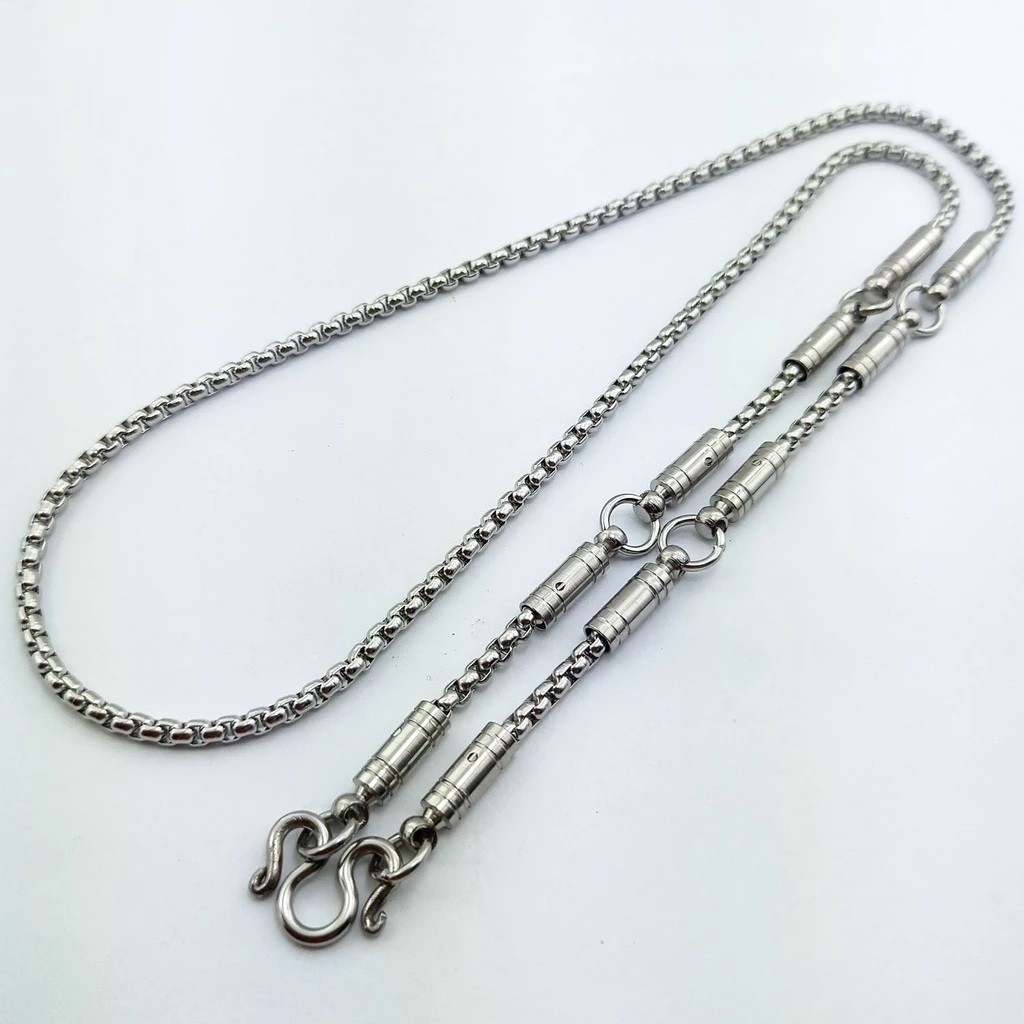 Necklace Stainless Chain 5 Loops Hanging Pendant 28″ inches Thai Buddha Amulet