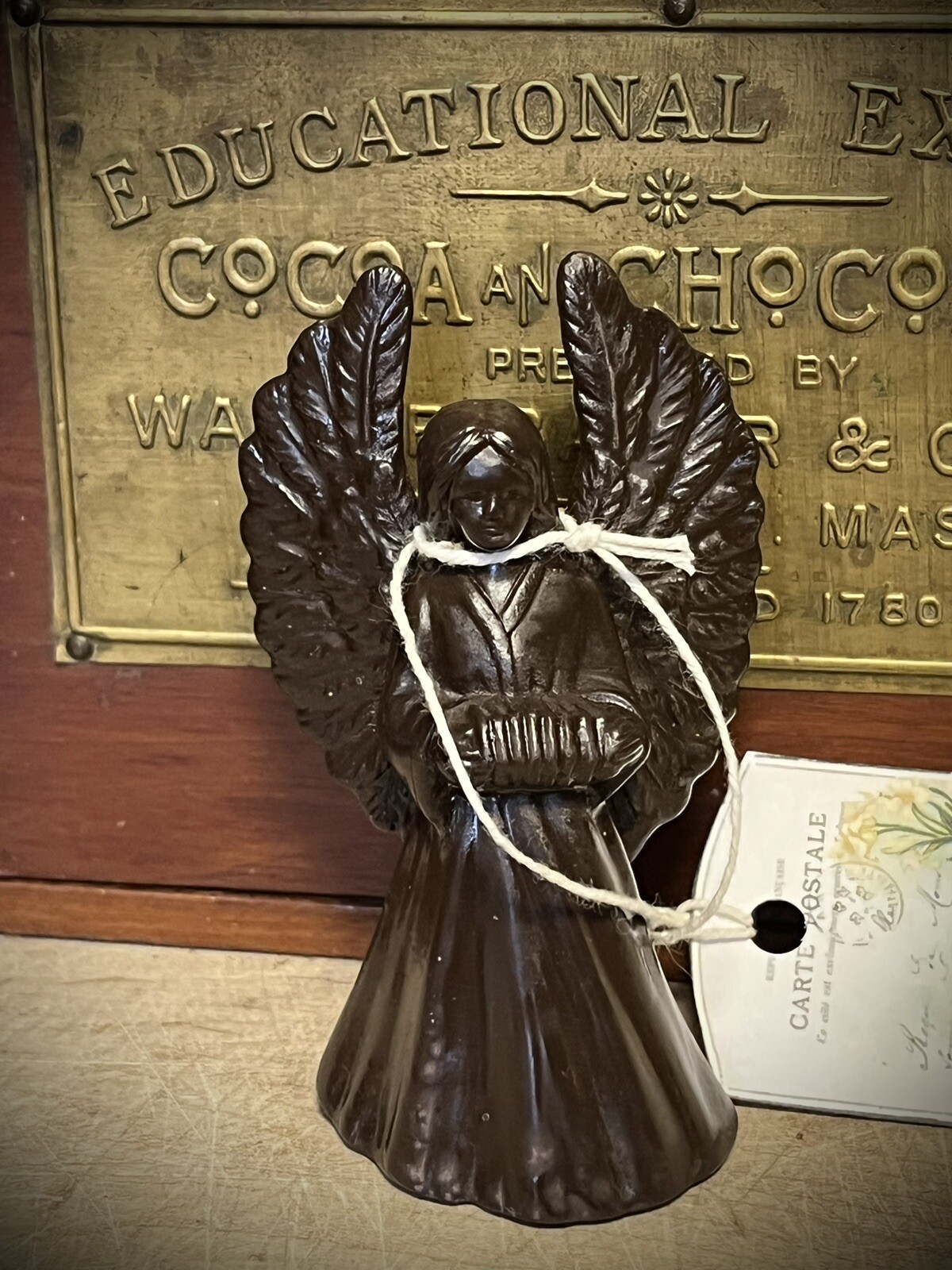 Angel w Accordian Figurine Vintage Mold Inspired Faux Chocolate Cupboard Tuck