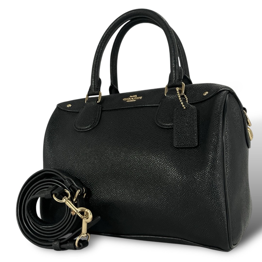 COACH Mini Bennett Satchel Leather 2-way Shoulder Handbag Black Gold F57521