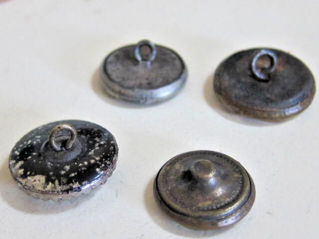 Lot of 4 Antique 1800’s Belt Buckle Buttons~Tin, Copper, Brass & Glass