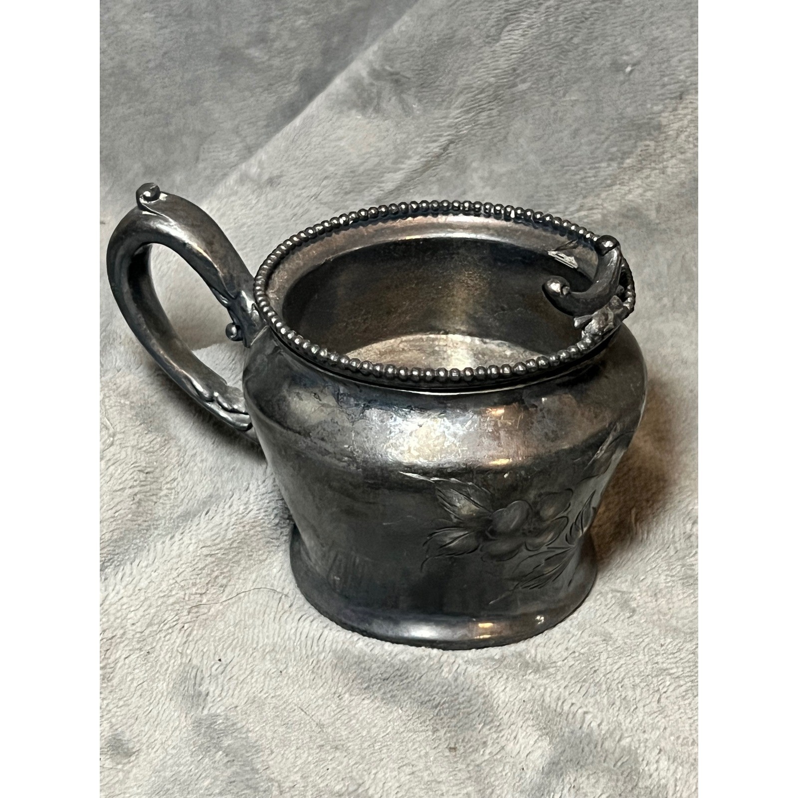 Poole Silver Antique Plate Shaving Mug Floral Victorian Monogrammed 117