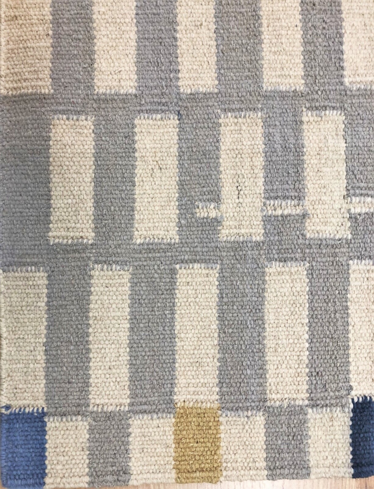 Unique Modern Contemporary Fun Green Blue Grey White Wool Flatweave Kilim 4 x 6