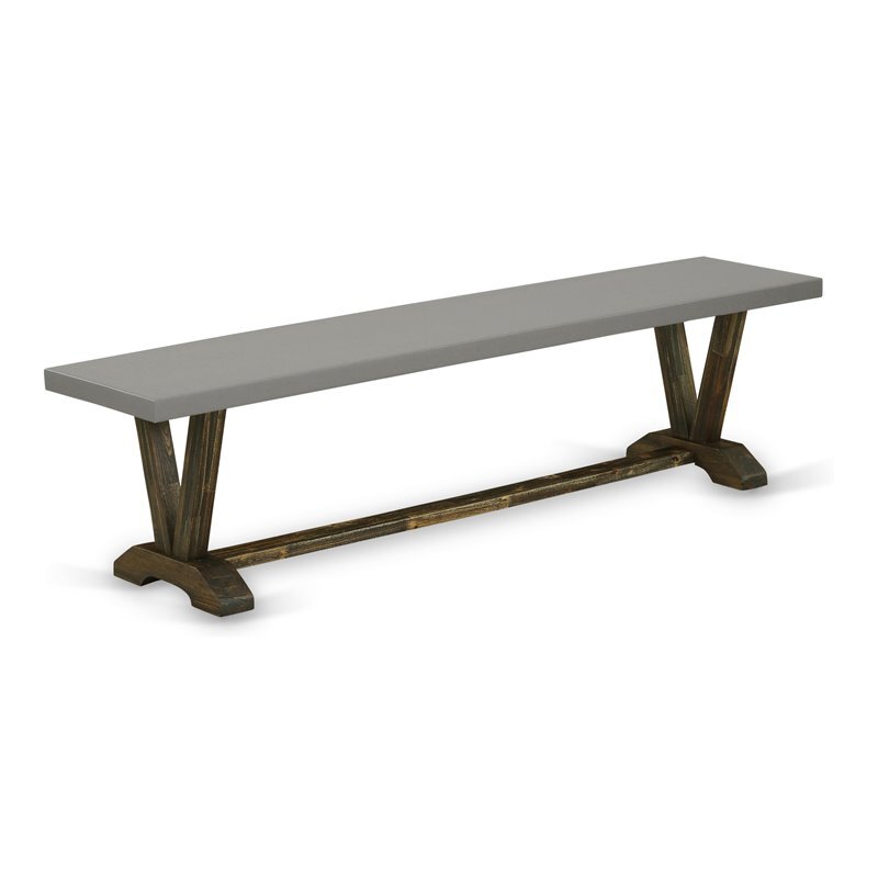 East West Furniture V-Style 15×72″ Wood Dining Bench in Jacobean/Cement Gray
