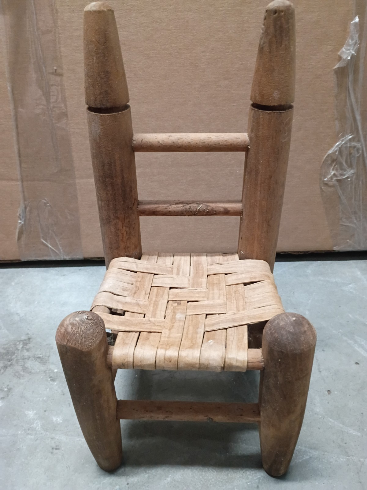 Antique Child’s Chair Brown Wood with Woven Seat, Fully Assembled, Indoor