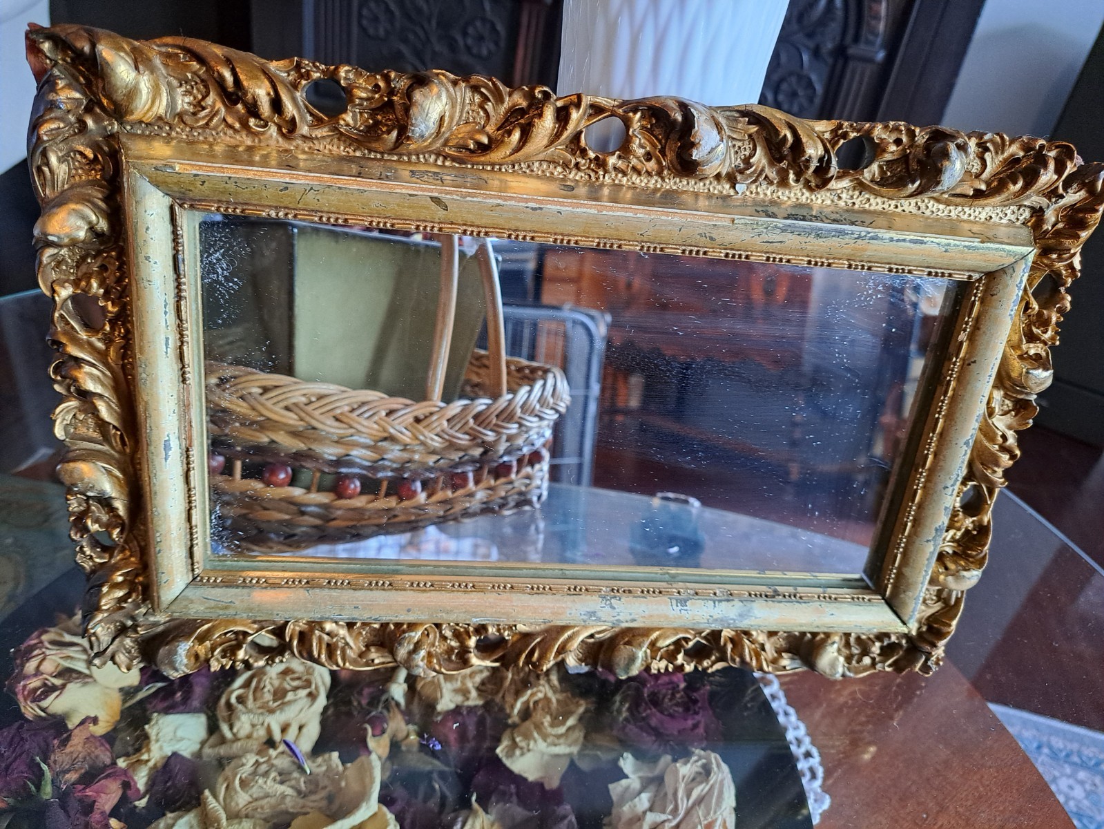 Mid 18th Century French Gilt and Gesso on Wood Wall Mirror 14×9″