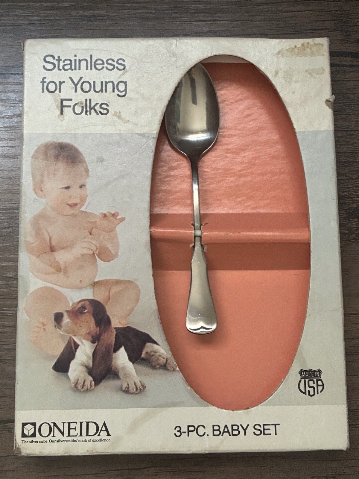 Vintage Oneida 3- piece baby Flatware Set with original Box Spoons & Fork