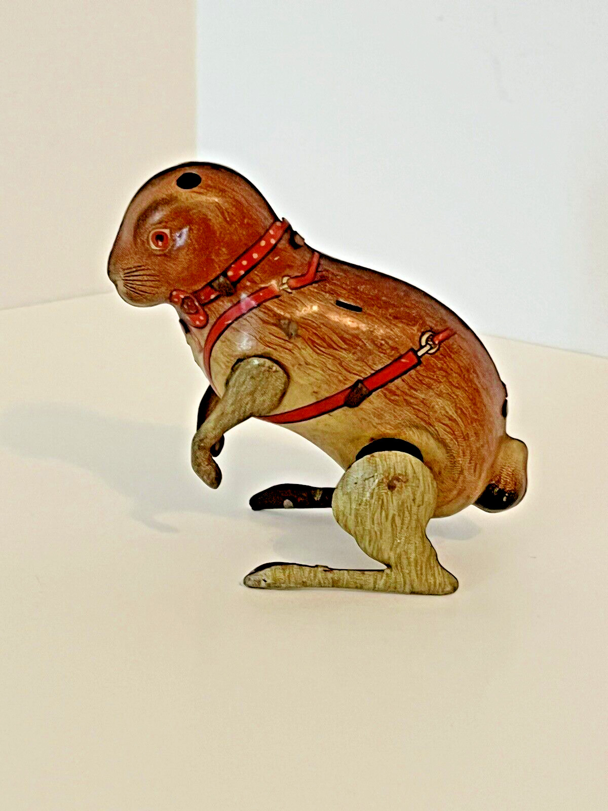 1940s Tin Lithograph Rabbit Bunny Hare Made in Germany, US Zone. D.R.G.M Wind-Up