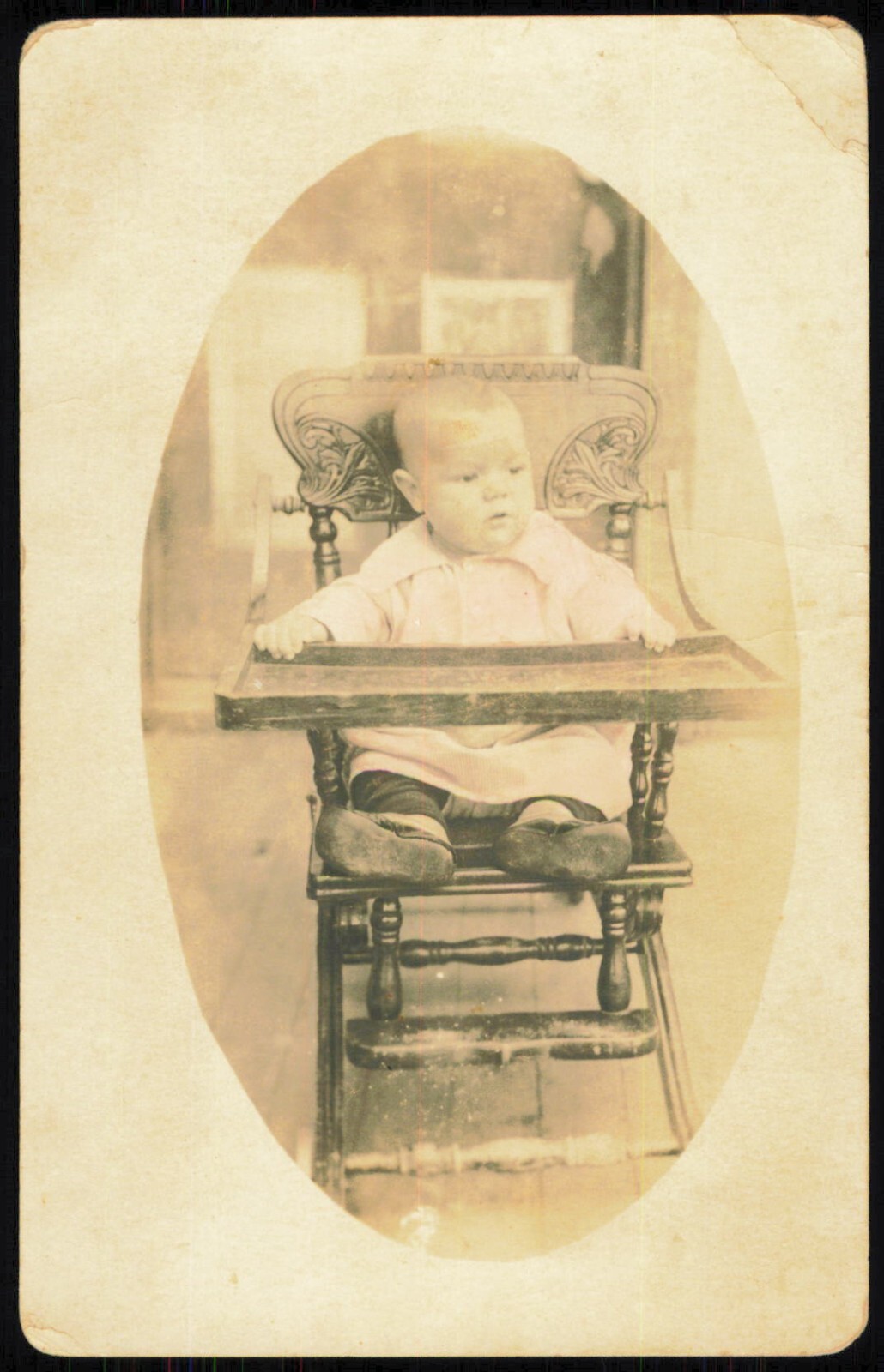 Baby Sitting In A High Chair RPPC Postcard