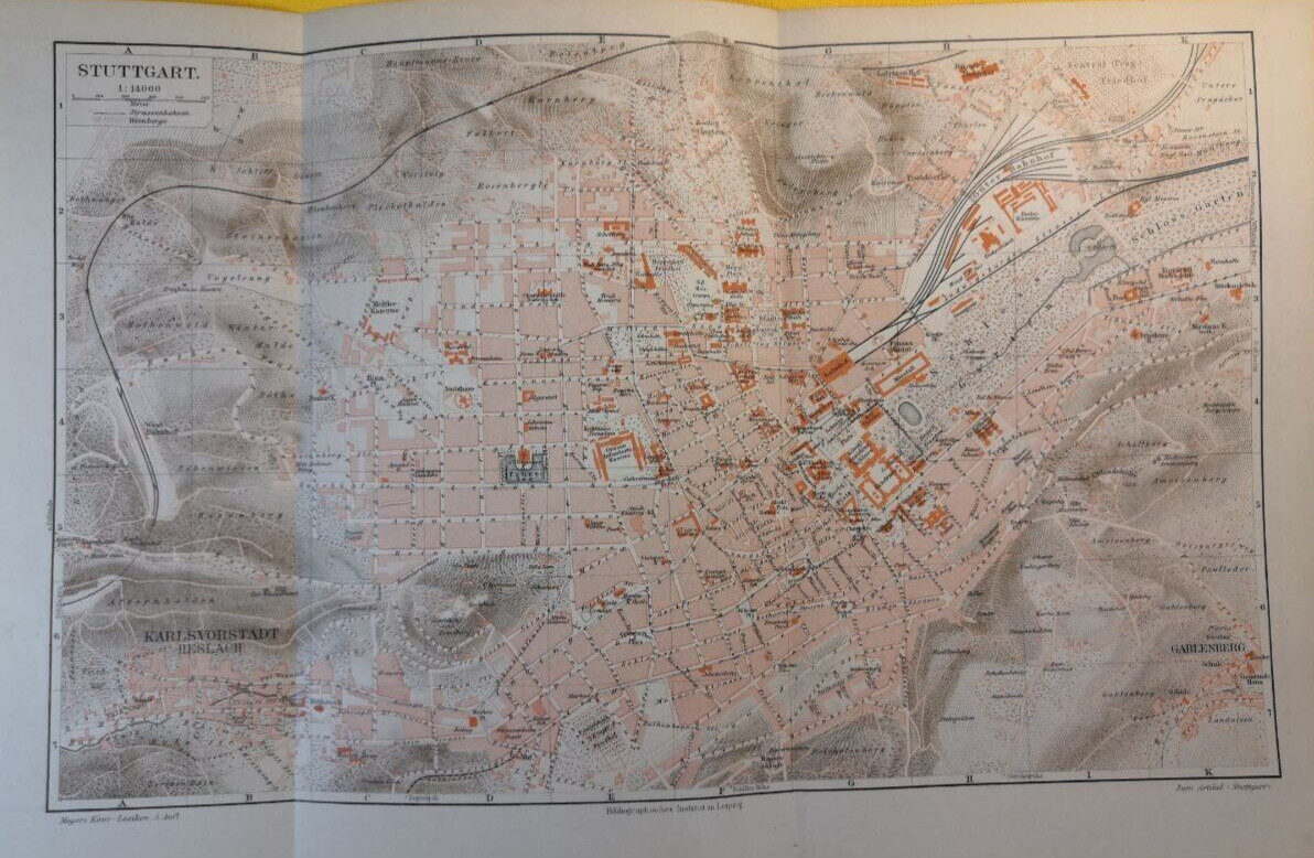 ORIGINAL VINTAGE MAP Stuttgart Germany City Map Europe Central 15.5×9.5 C24-4