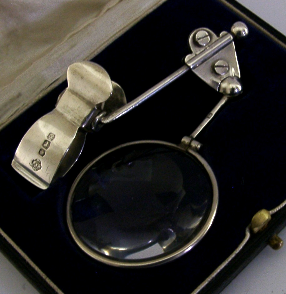 STERLING SILVER FLY FISHING THUMB MAGNIFYING GLASS 1927 ANTIQUE FOSTERS