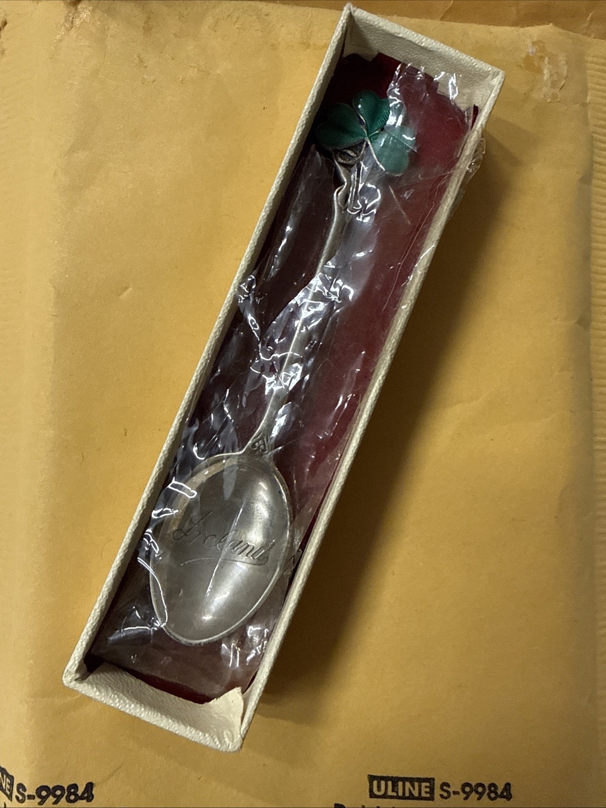 Shamrock 3 Leaf Clover Ireland Irish 3.6″ Enamel Sterling Souvenir Spoon 7g