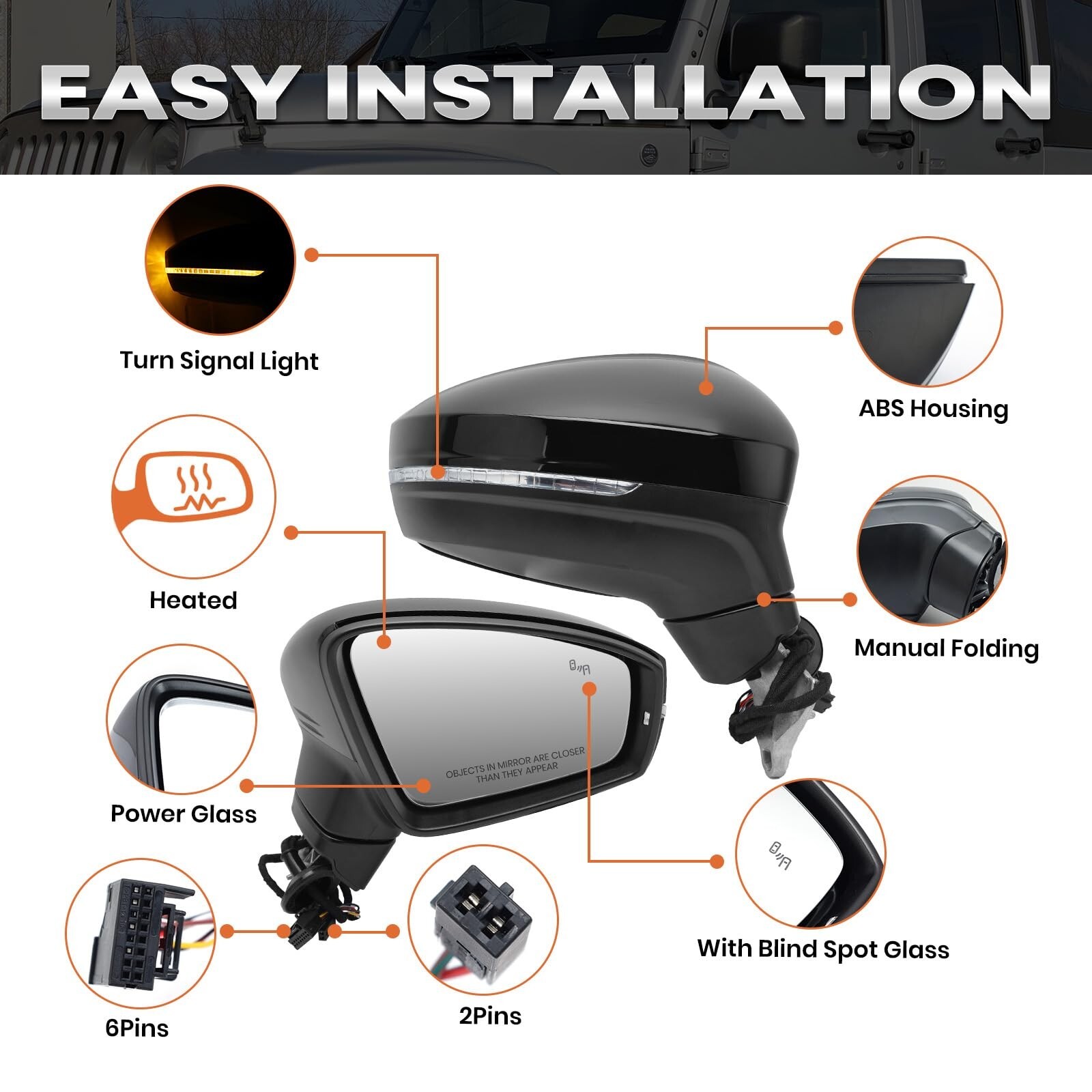 Right Passenger Electric Side Mirror Compatible with Volkswagen Tiguan 2018 2…