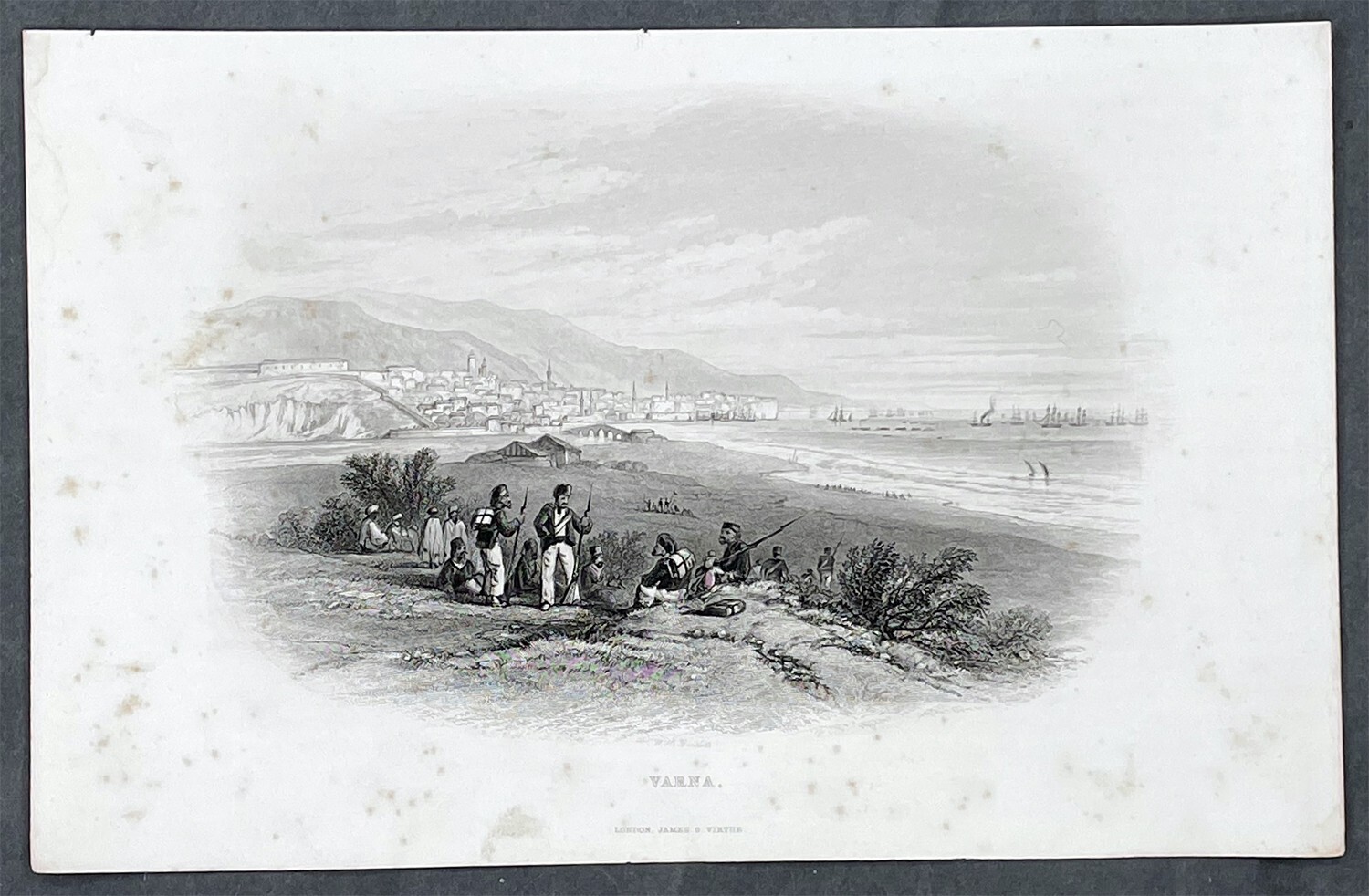 1850 James Virtue Antique Print City View of Varna, on the Black Sea Bulgaria