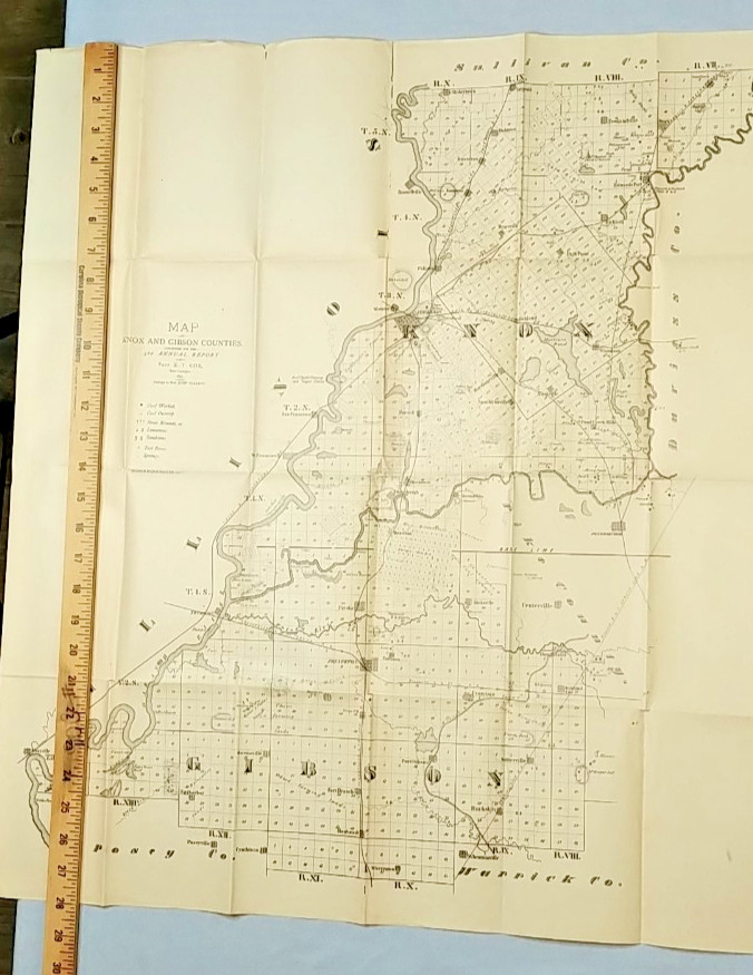 Original 1873 Knox County & Gibson County Indiana Map