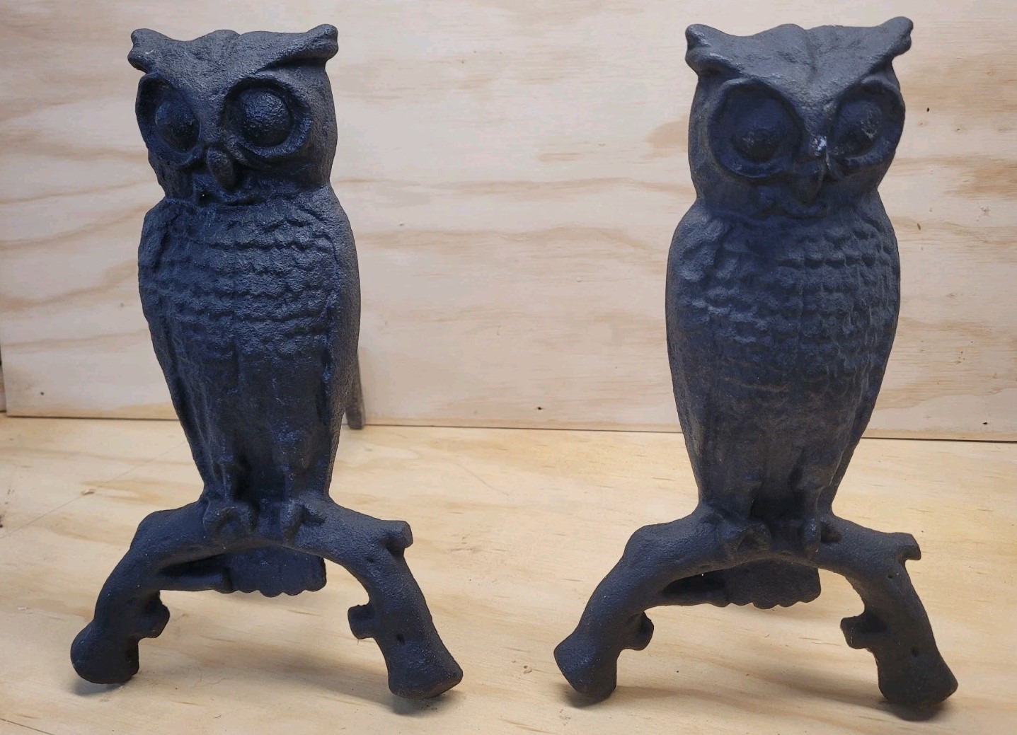Antique Owl Cast Iron Fireplace Andirons ’29’