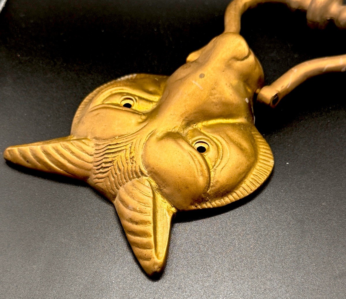 VINTAGE FOX HEAD 6” SOLID BRASS DOOR KNOCKER Wolf Head? Excellent Cond. F/Shp