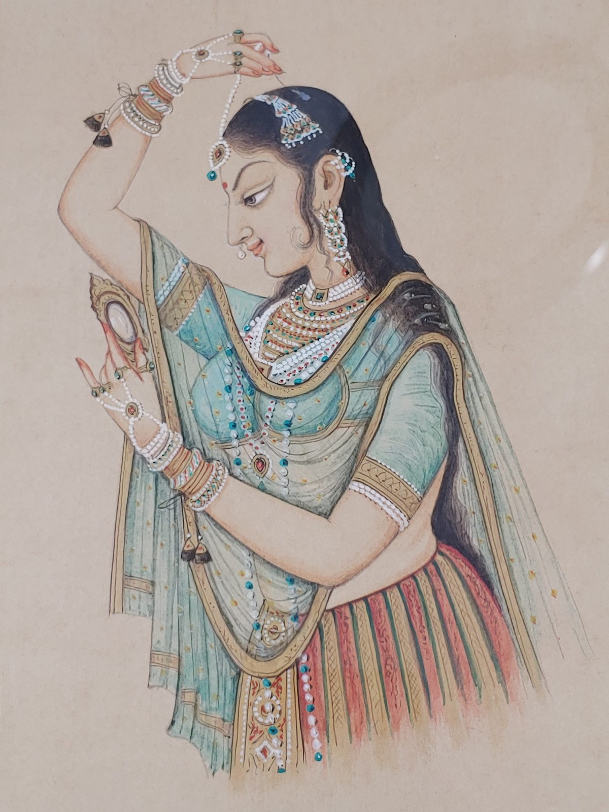 Vintage Indian Rajput Miniature Hand Painting Rasik Bihari Queen Artwork Farmed