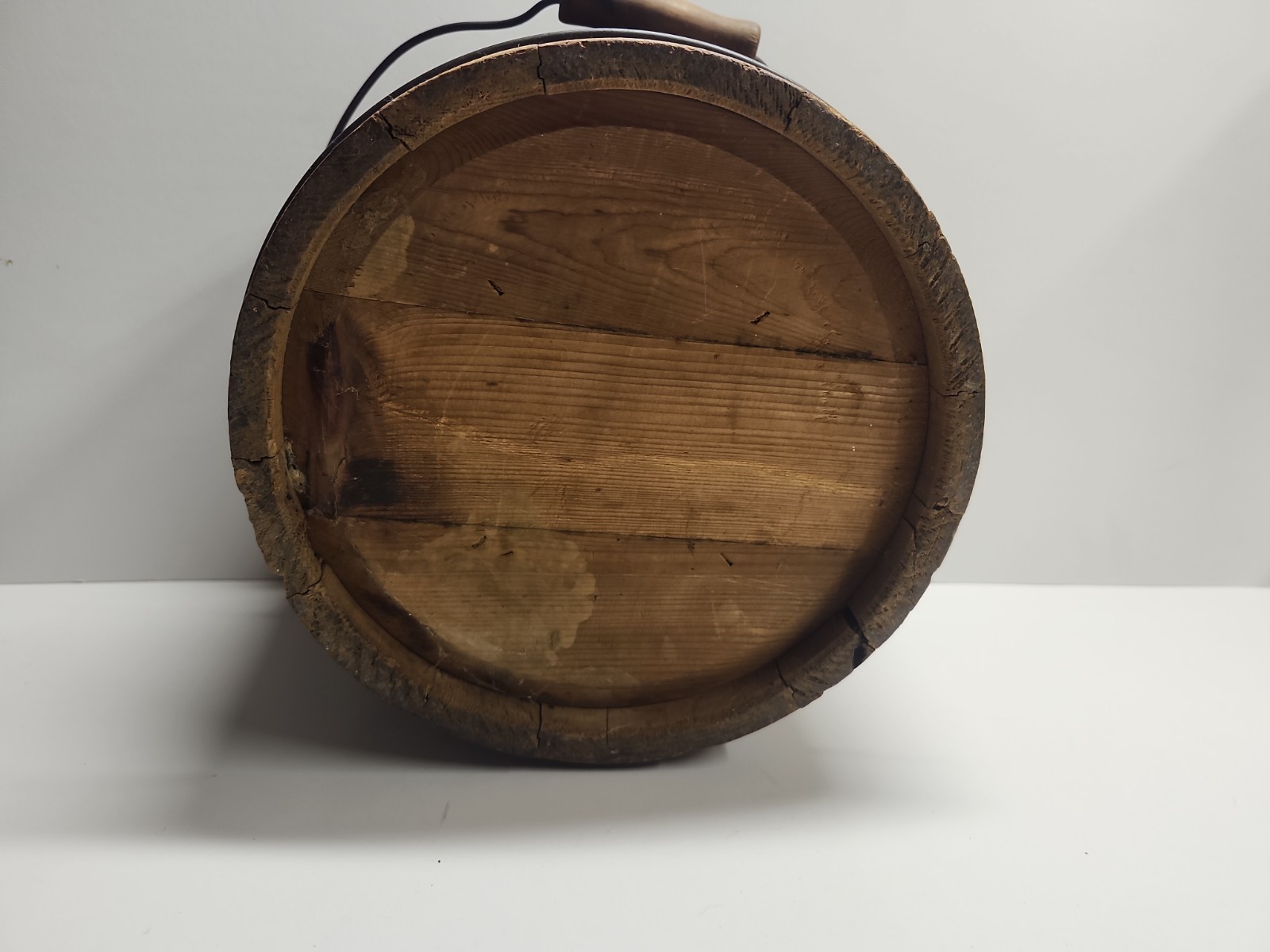 Antique Primitive Wooden Stave-Constructed Well Water Pail/Bucket With Handle