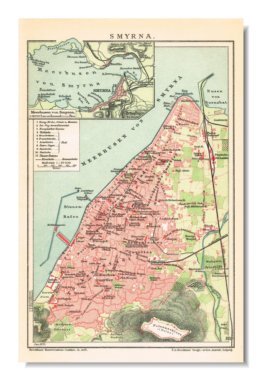 IZMIR İzmir SMYRNA DATED ! 1912 Original map TURKEY Türkiye Bold Σμύρνη
