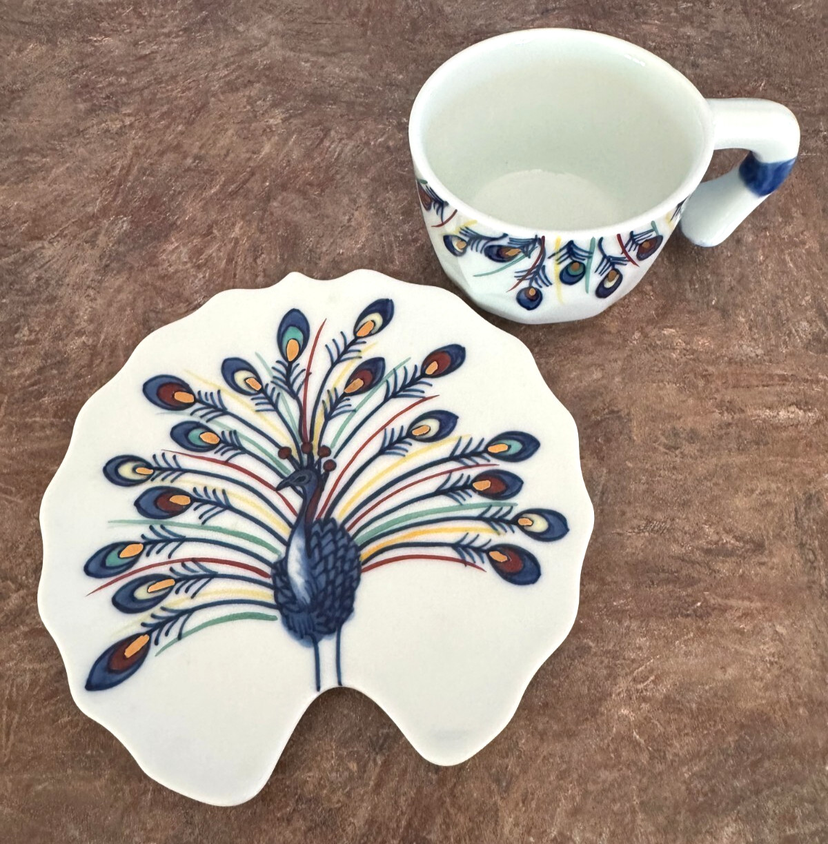 Vintage Fine Japanese Porcelain Peacock Cup and Saucer Set – Very Rare Pattern