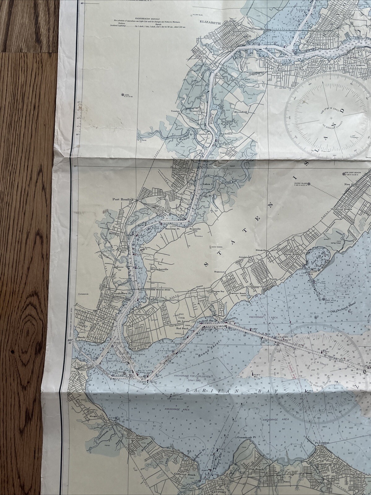 Vintage 46×36 Map NEW YORK HARBOR, Staten Island US Coast Geodetic Survey 1944