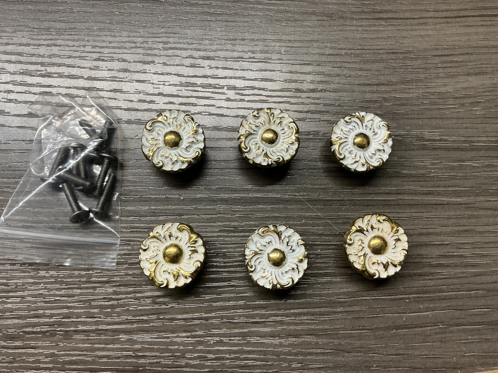 6 MCM 1960s Cabinet Drawer Knob Pull Handle Amerock Flower Brass White (98)