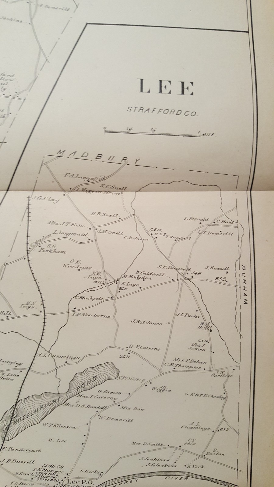 Antique MAP – NEW DURHAM, MADBURY & LEE, N.HAMPSHIRE – 1892 ATLAS