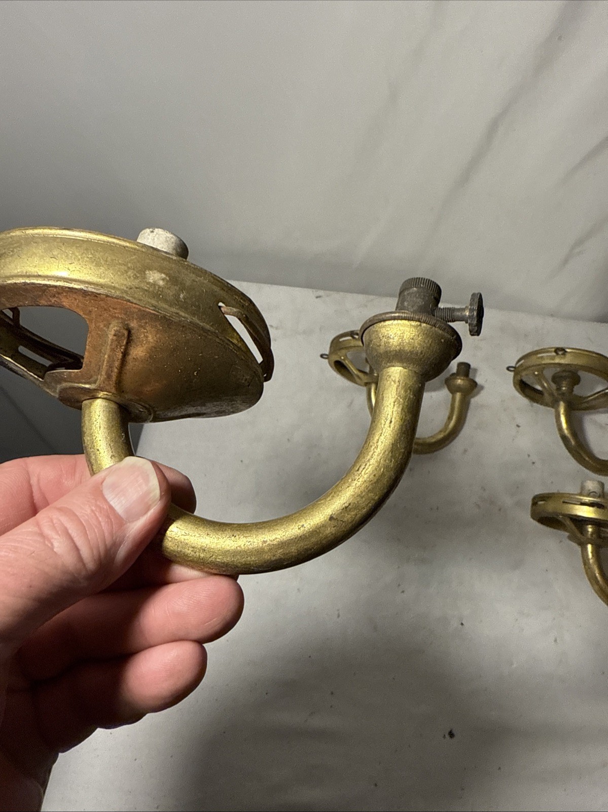 Set Of 4 Salvaged Gas Wall Light Sconce Fixtures With Shade Holders