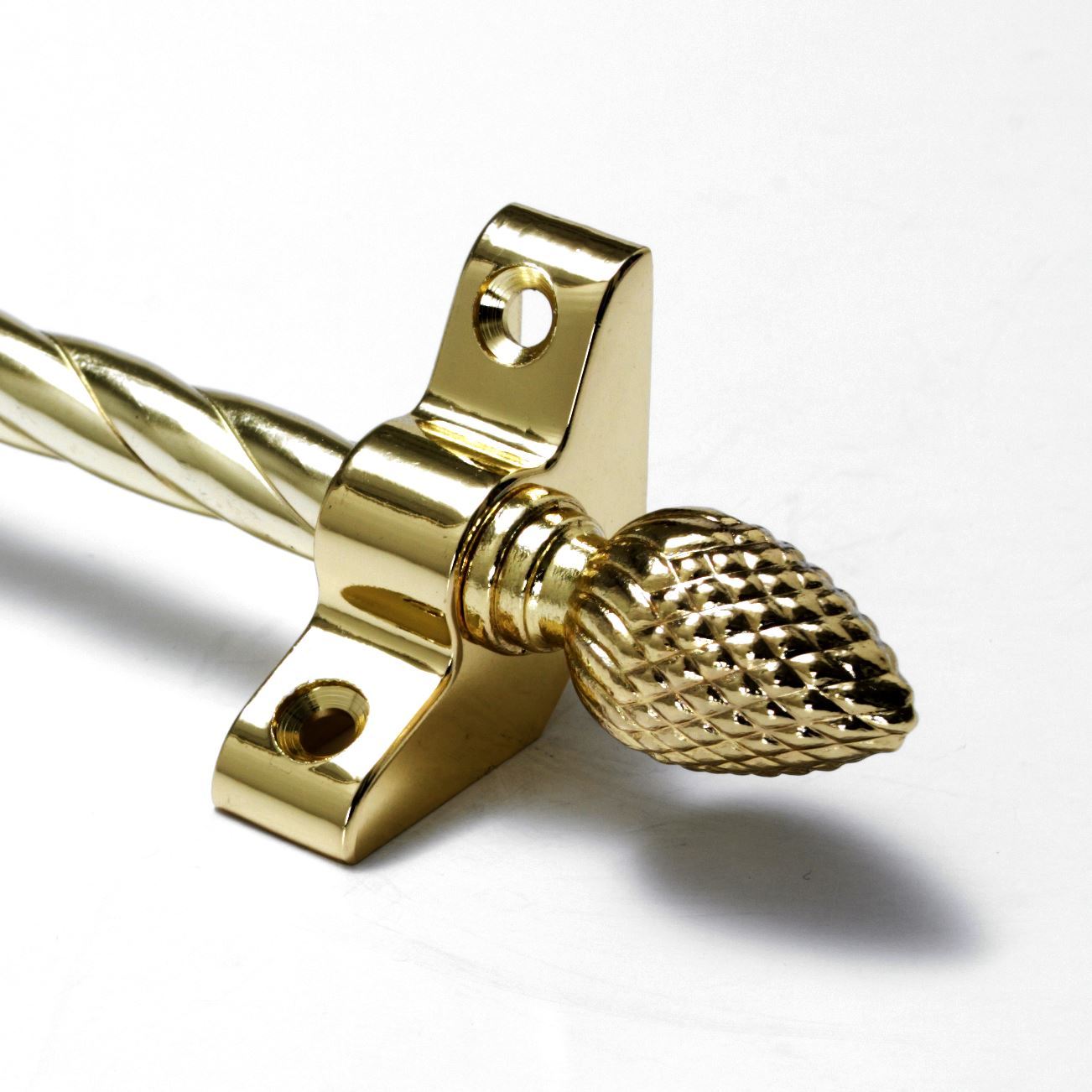 Polished Brass Stair Rods – 3/8″ x 36″ – Candy Twist – Pine Finial