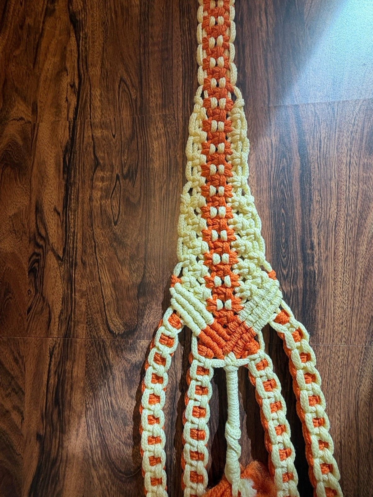 1970s Macrame Giraffe Wall Hanging 52” Long Handmade Kitschy Vintage Decor