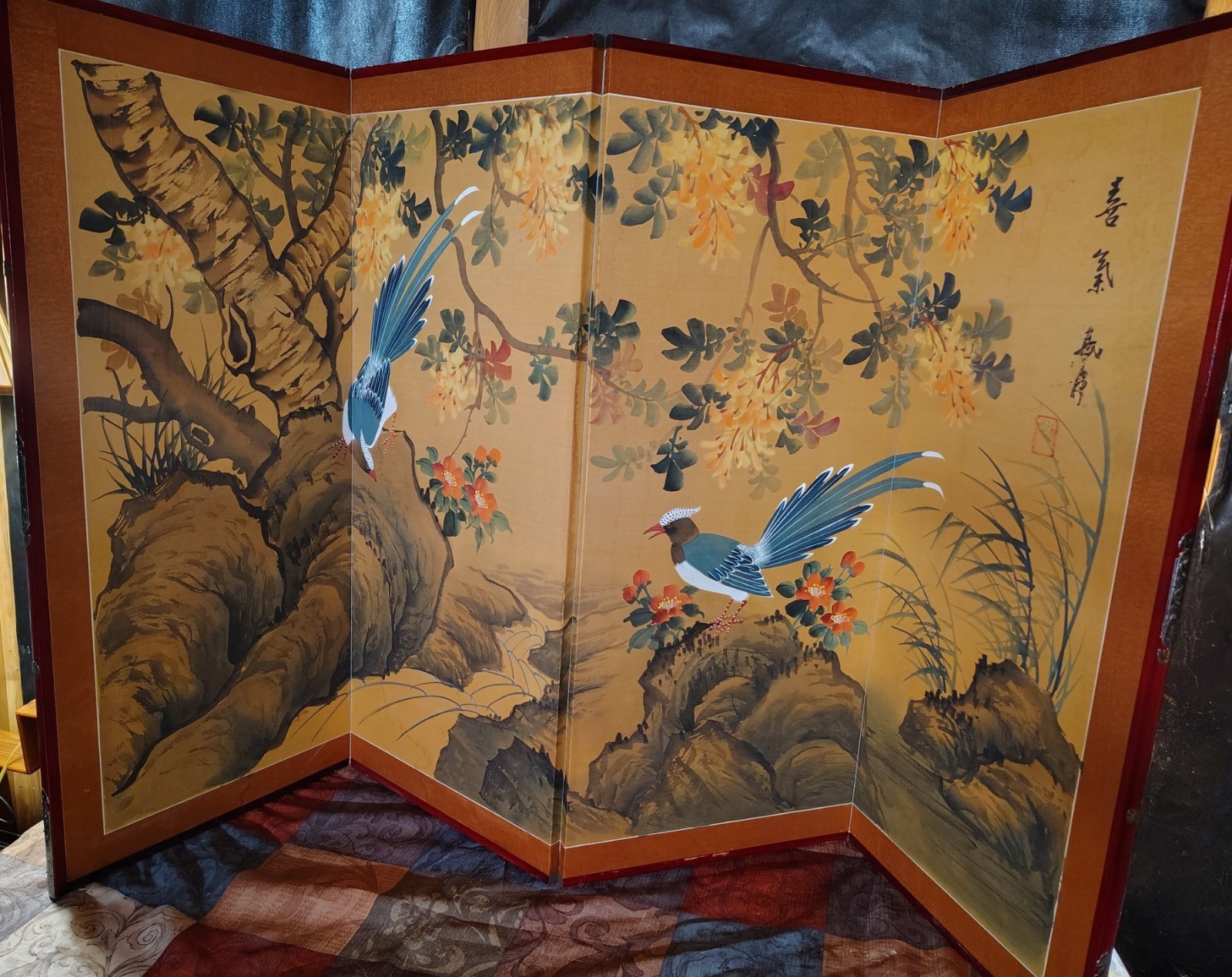 Antique Japanese Hand Painted Silk Screen Divider (Taishō–Shōwa Era) c. 1920-40