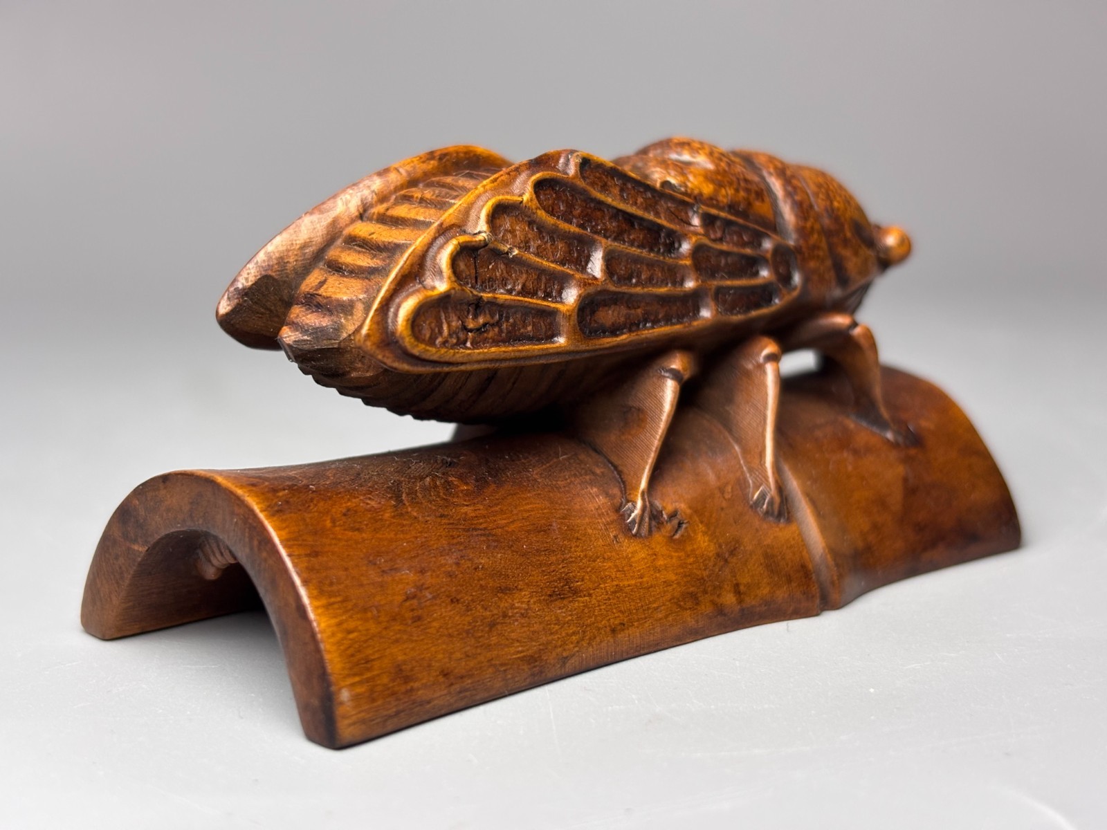 3.1″ China Exquisite Boxwood Handmade Fengshui Cicada Scorpion Statue B138