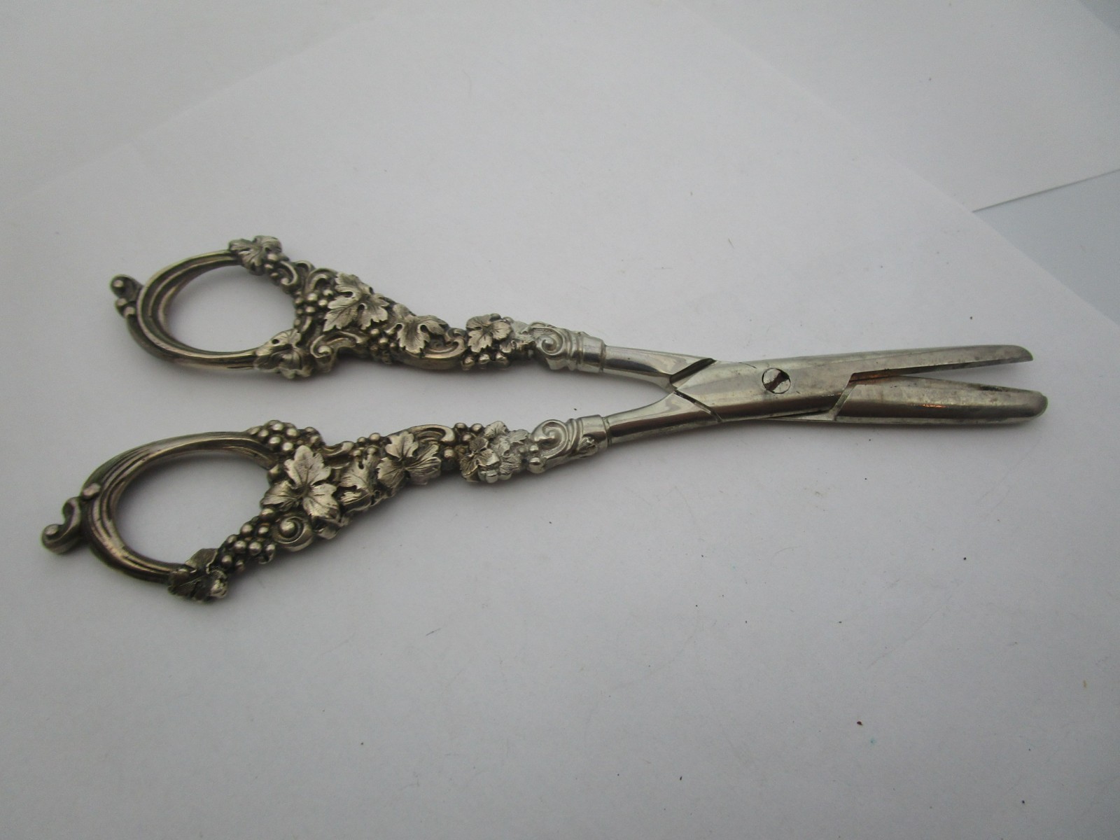 Antique Victorian Fancy Silver Grape Shears Scissors Grape Vine Design Germany