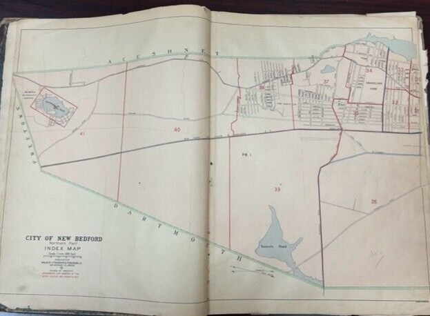 1911 NEW BEDFORD, MA. FREETOWN- MARSH RD & DARTMOUTH- ACUSHNET INDEX ATLAS MAP