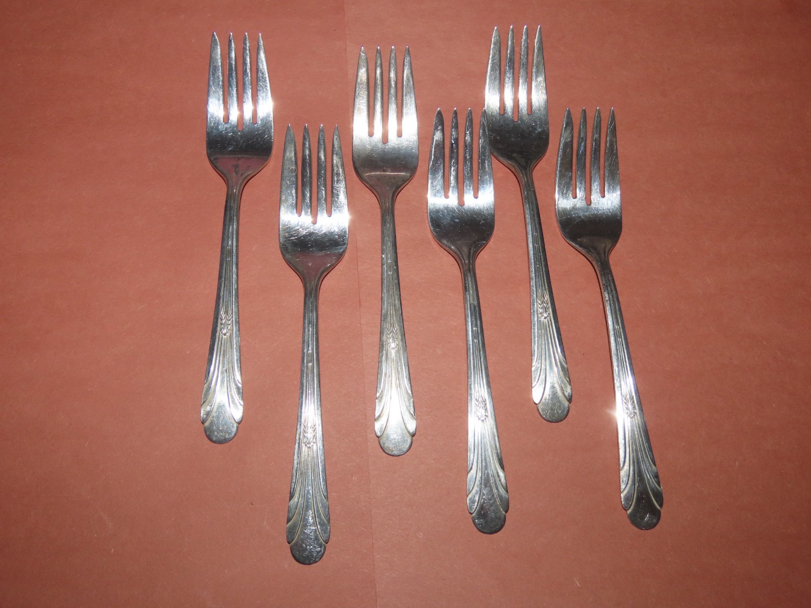 6 SALAD FORKS MONROE SILVER CO. 1930s SILVER PLATE