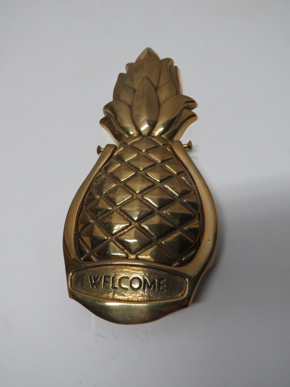 Brass Door Knocker 6.5” Heavy Solid Pineapple “Welcome” on the knocker Vintage