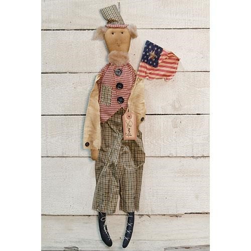 NEW PRIMITIVE UNCLE SAM DOLL Cloth with Flag 22.5″Hx4″Wx2.5″D Rustic Patriotic