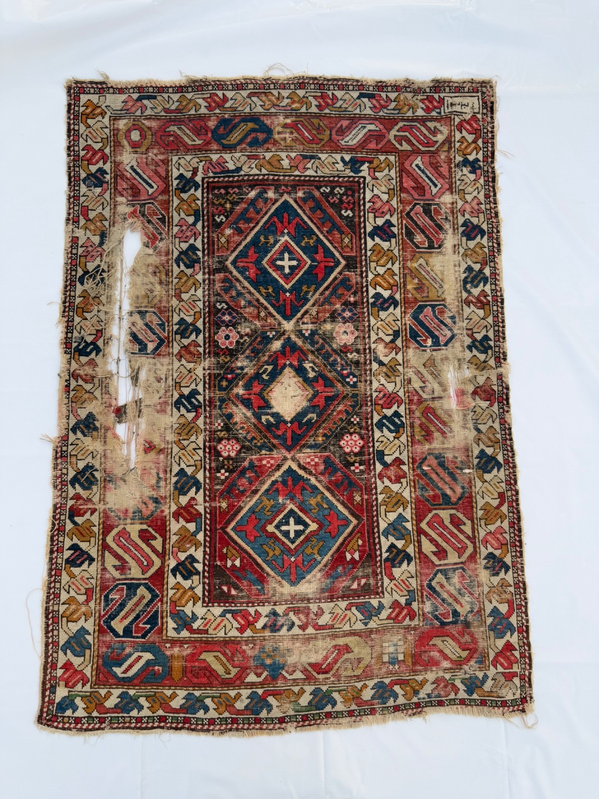 Antique Rare Collectible Hand Knotted Caucasian Kuba Dated Wool Rug 157×109 Cm