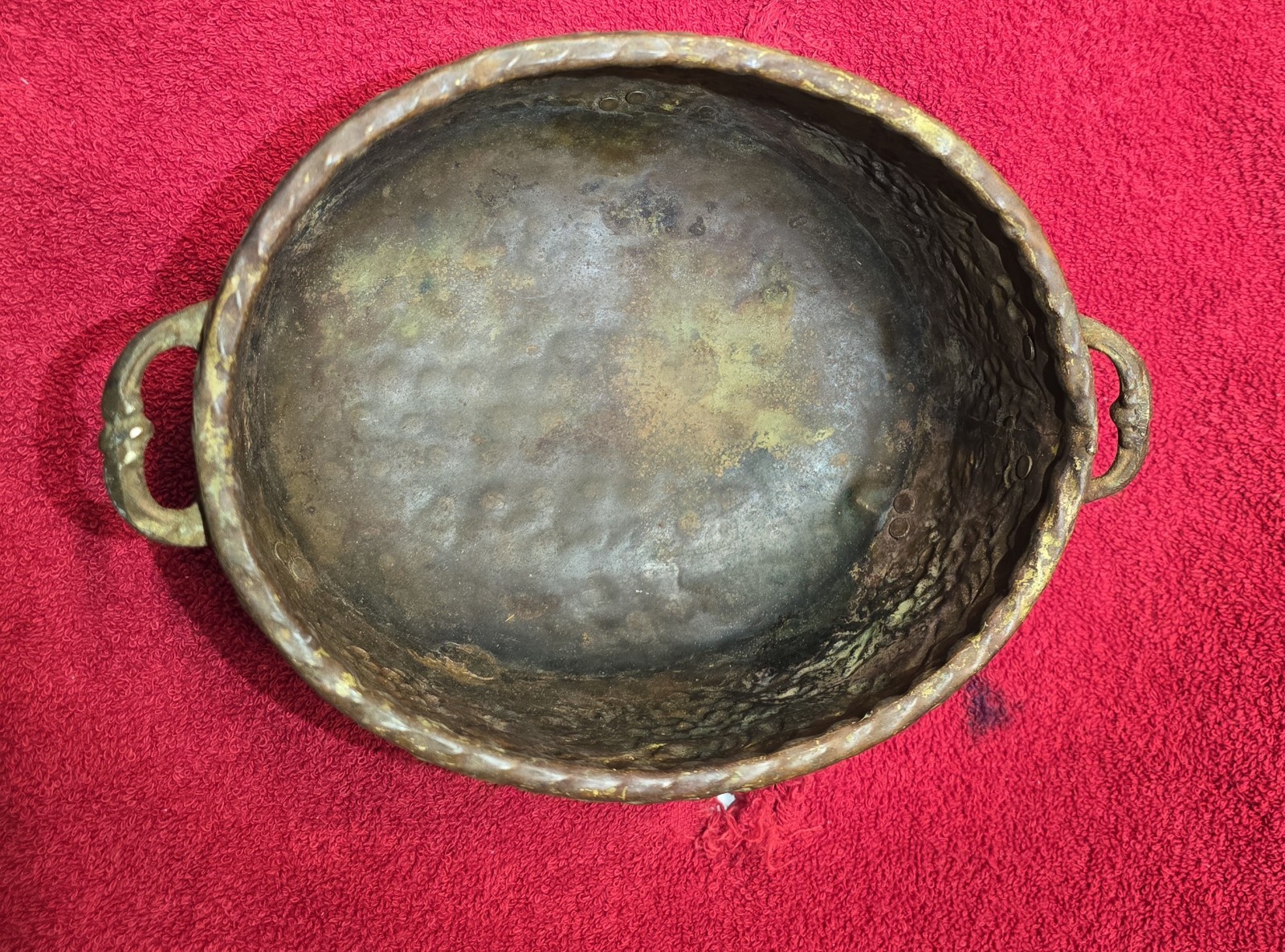 Antique Jardiniere Copper And Bronze hammered/footed 1800s planter Patina