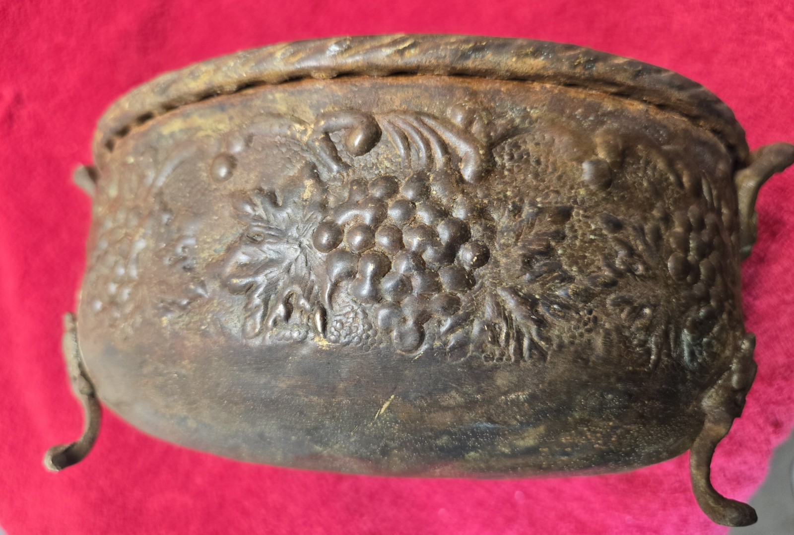 Antique Jardiniere Copper And Bronze hammered/footed 1800s planter Patina
