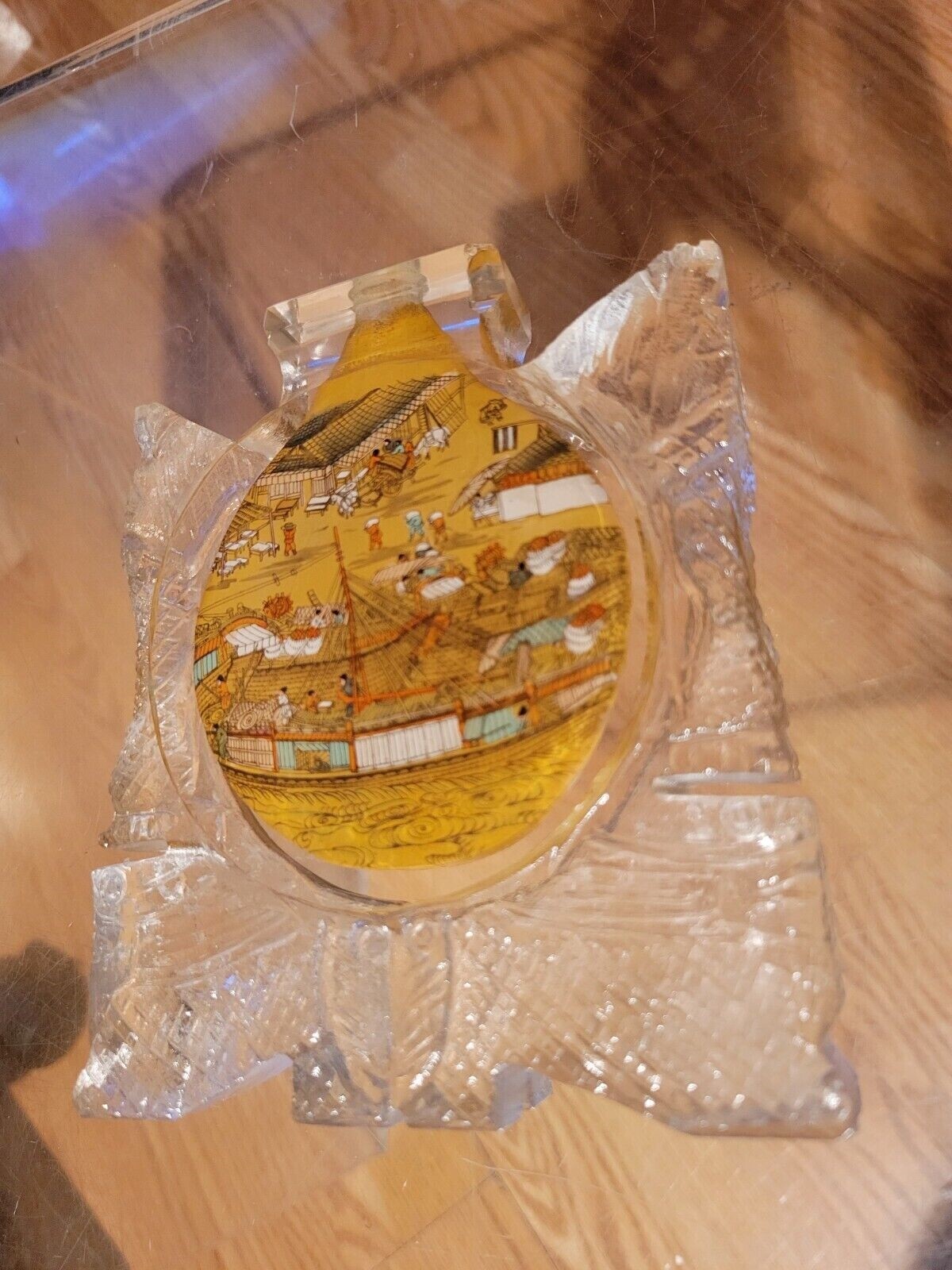 Snuff Bottle Scenery Reverse Painting cut glass 5 1/4 x 4 1/2