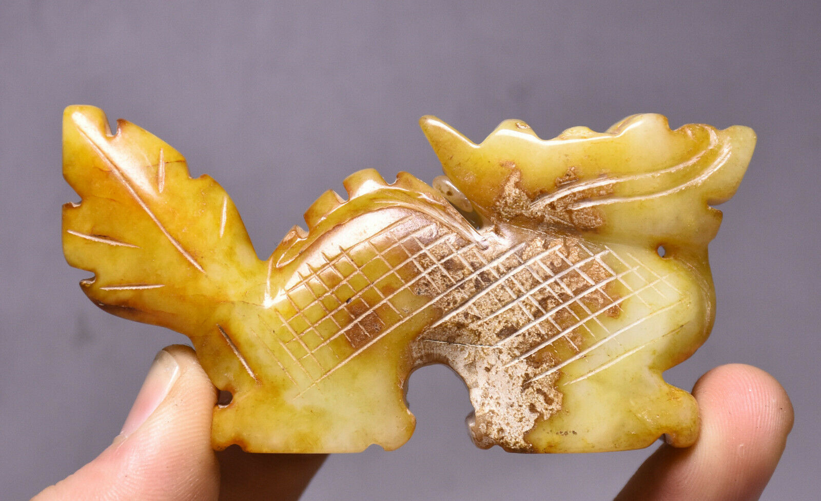 8CM China Hongshan Culture Hetian Jade Zodiac Animal Dragon Lucky Wealth Statue
