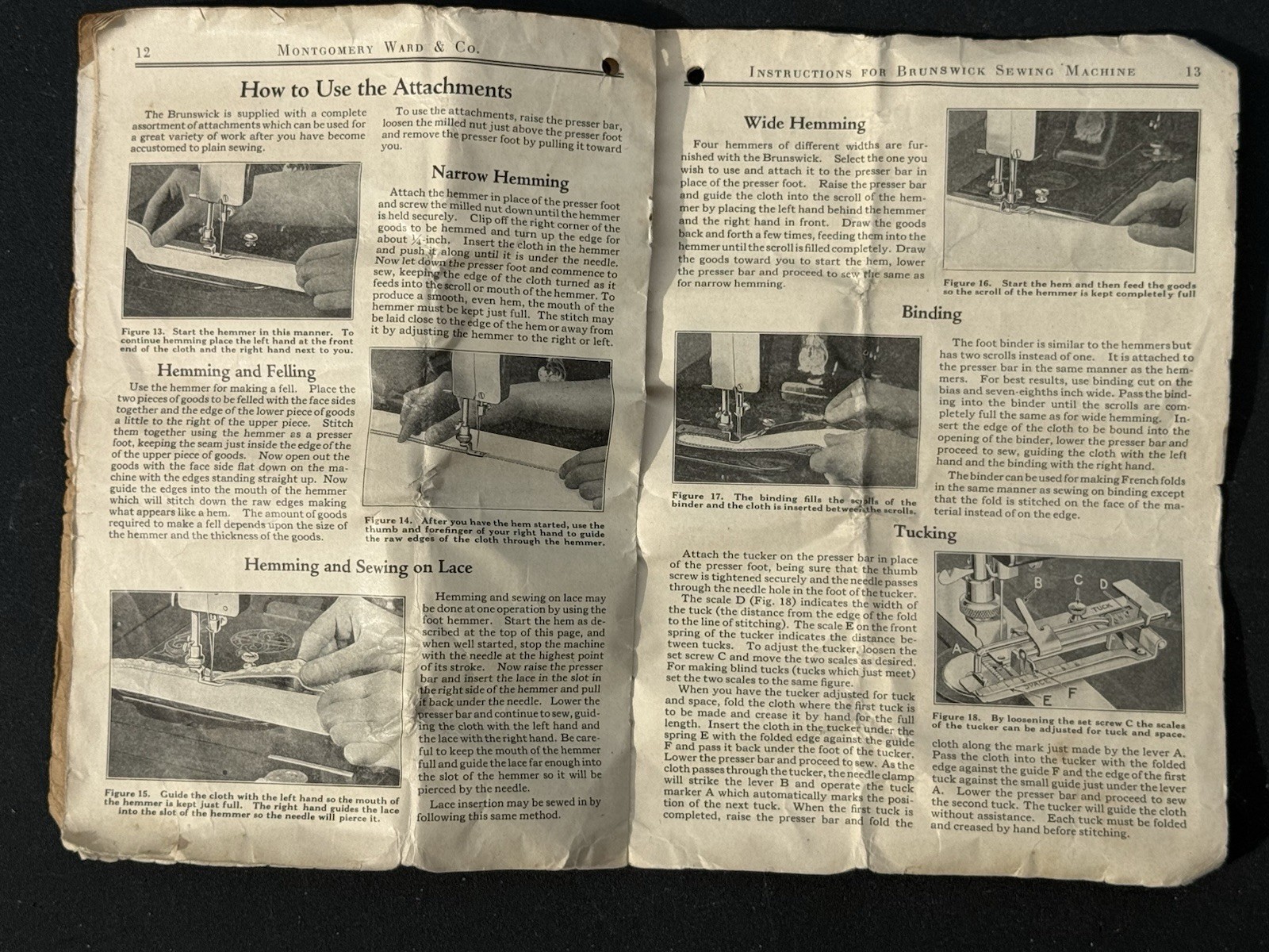 Vintage 1928 Brunswick Sewing Machine Instruction Book By Montgomery Ward Co.