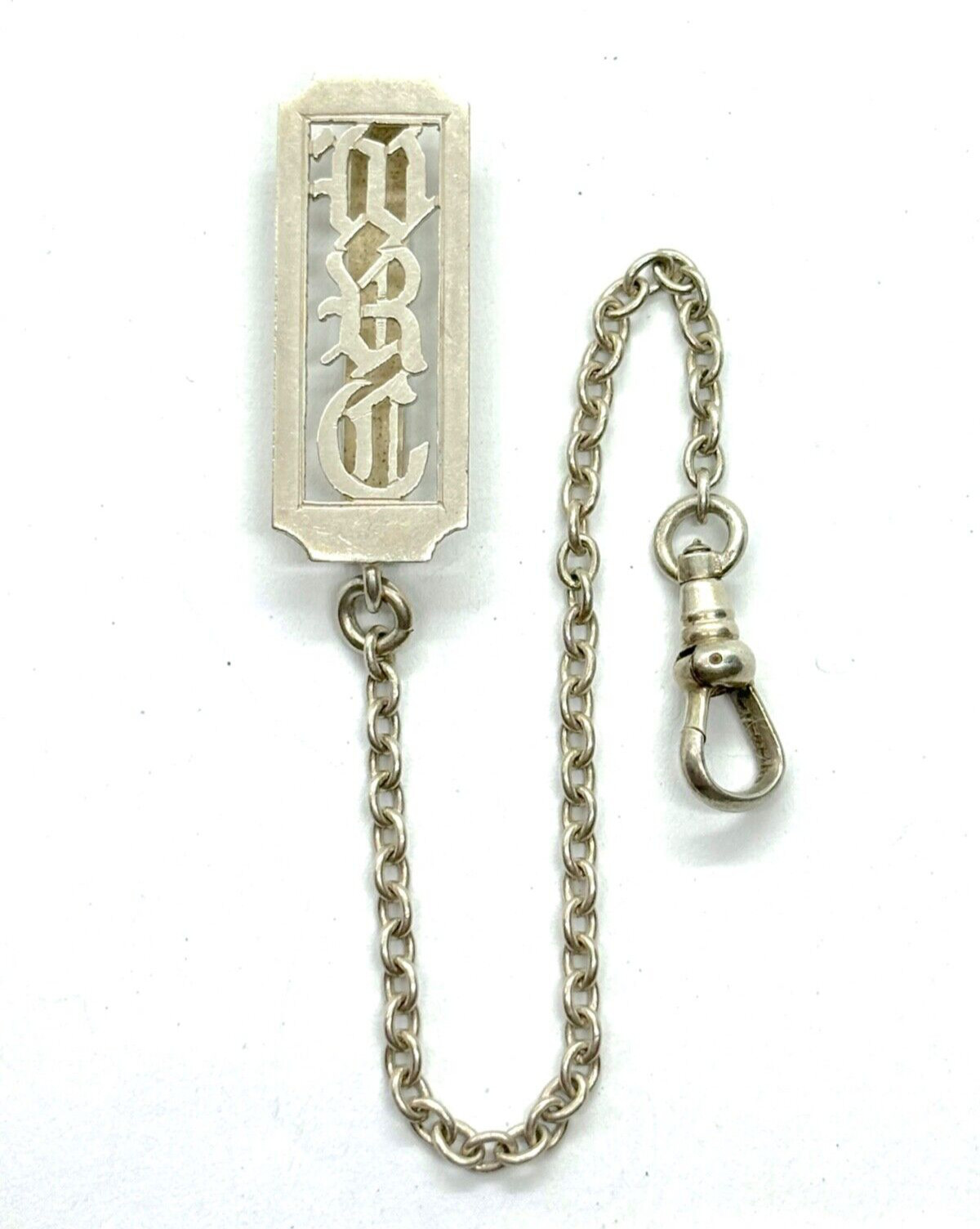 Antique PEERLESS Sterling Silver Monogram Belt Buckle Chain & Dog Clip 5.2 grams