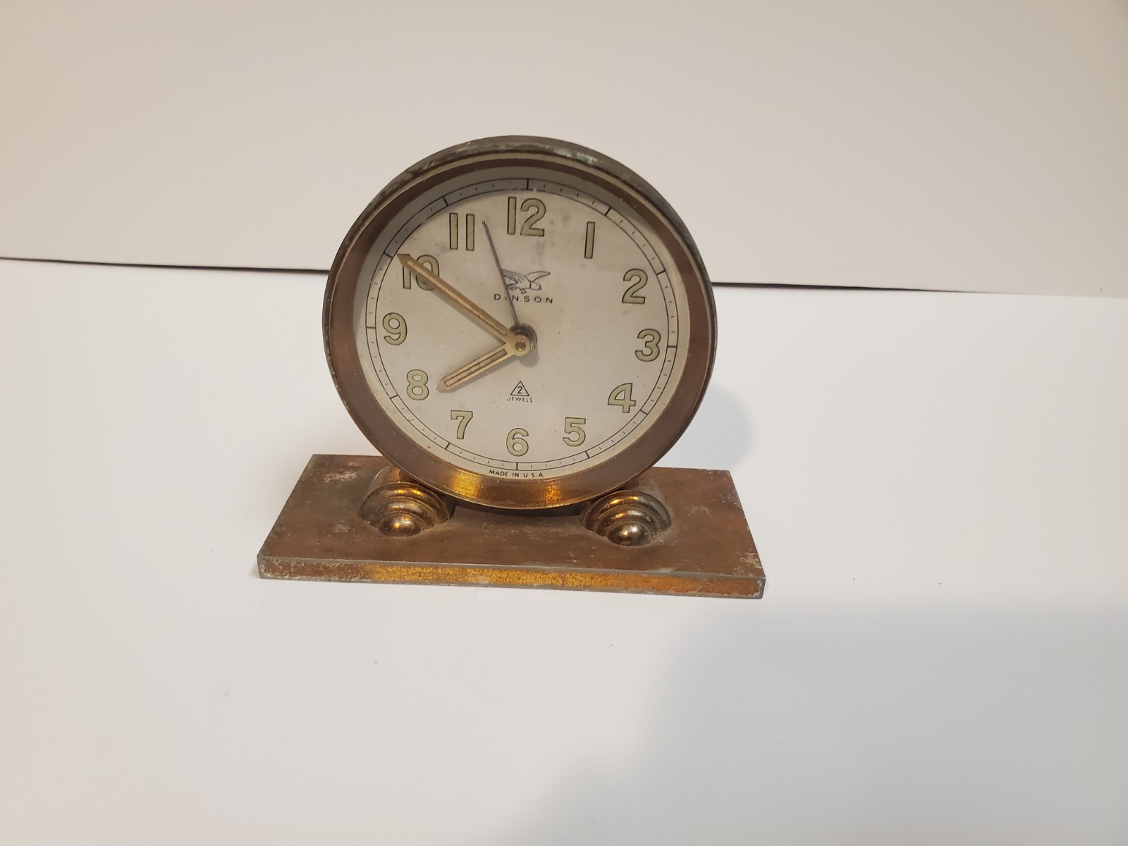Dinson Wind Up Brass Alarm Clock Vintage Made in USA