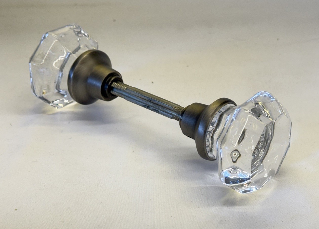 VTG Clear Glass Satin Nickel Door Knobs 8 Point Octagon With Spindle Set
