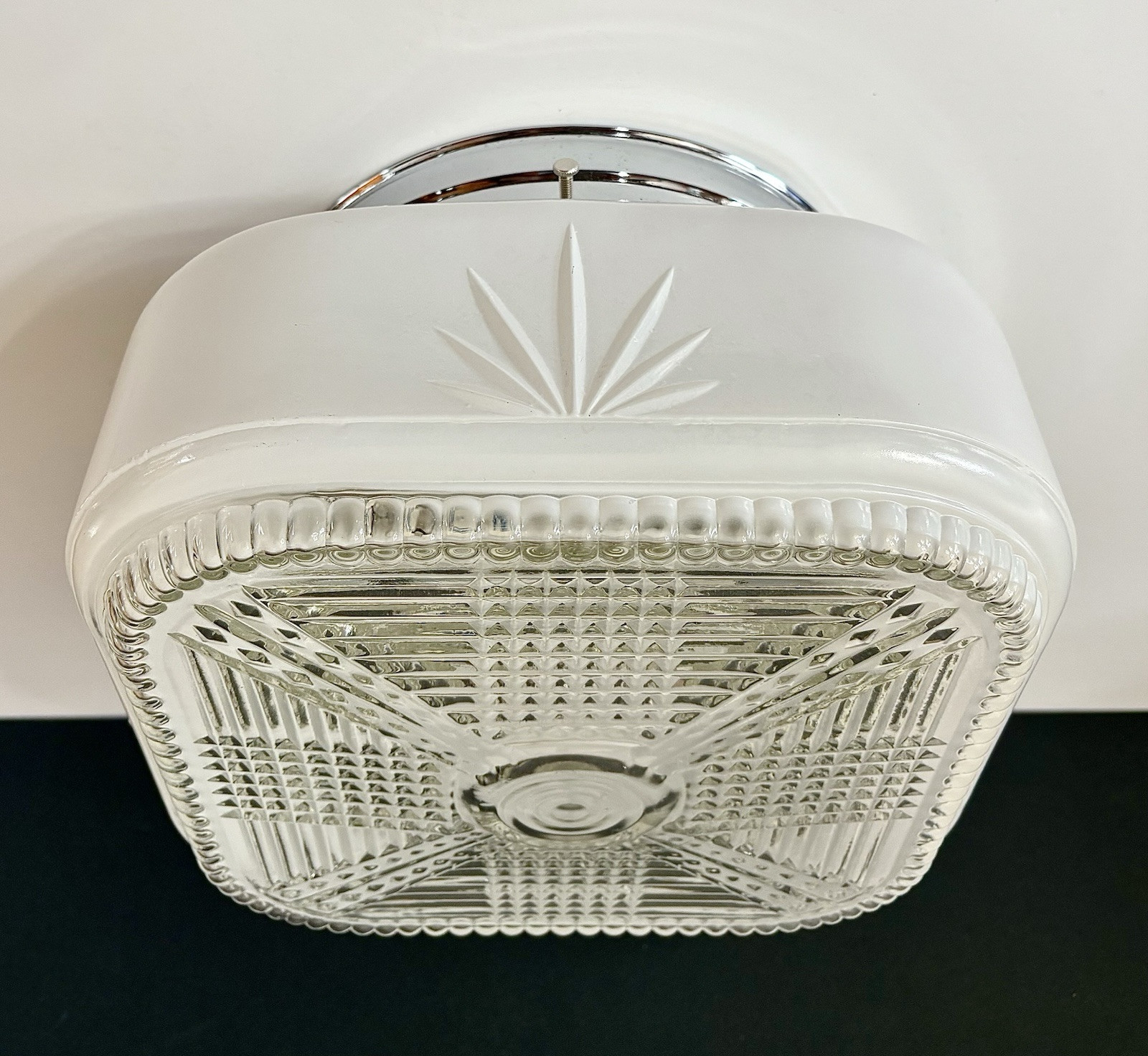 Antique 1940s 50s Art Deco Retro Machine Age Geometric Ceiling Light Fixture Vtg